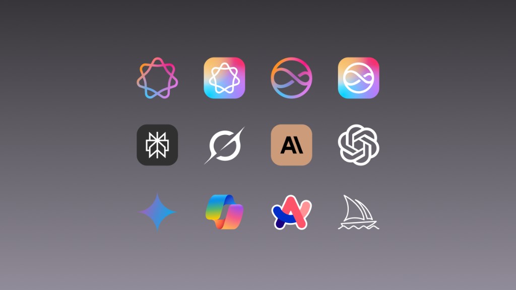 Representative logos from major AI assistants, models, and creative tools in the emerging technology landscape.