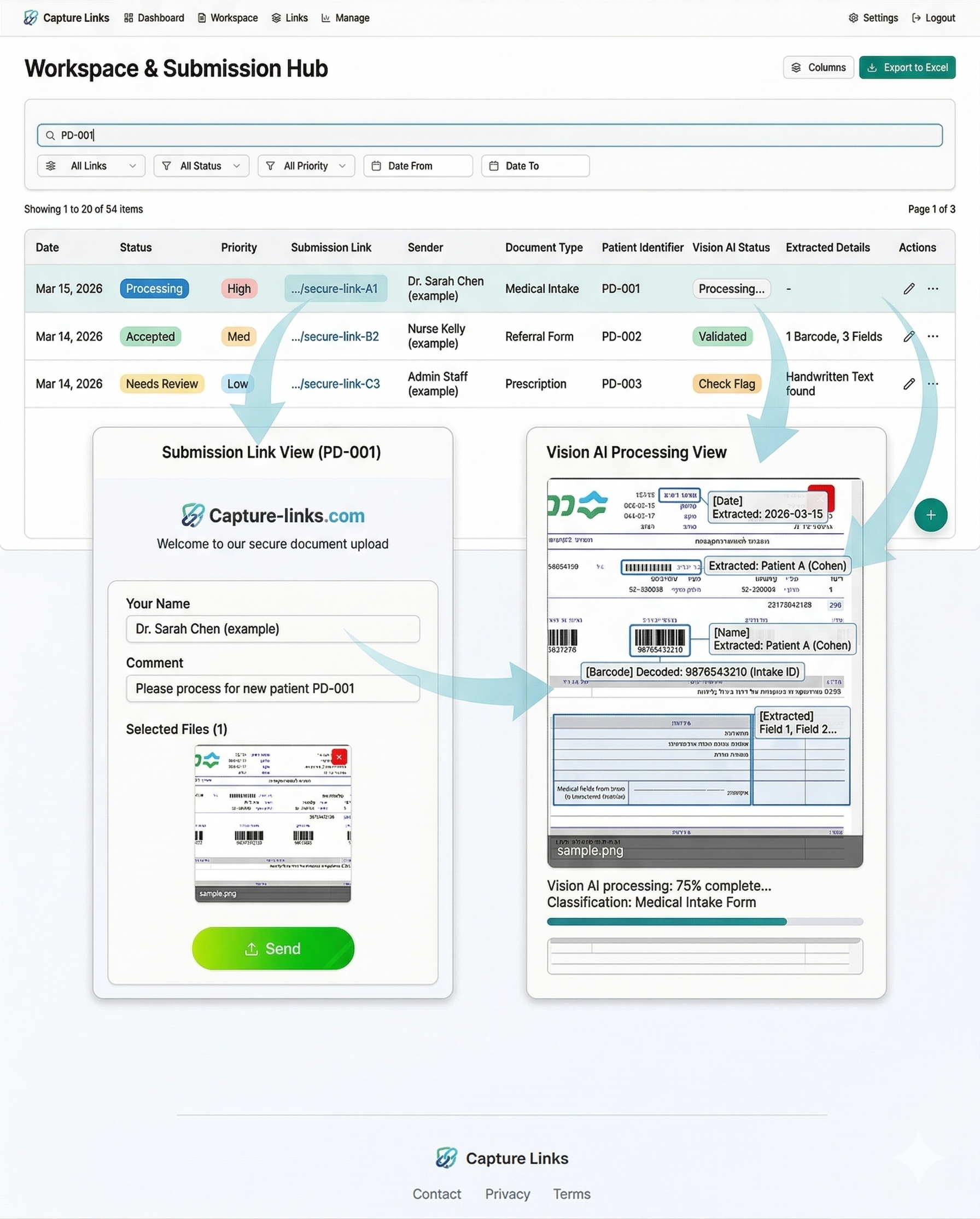 CaptureLinks Intake Dashboard